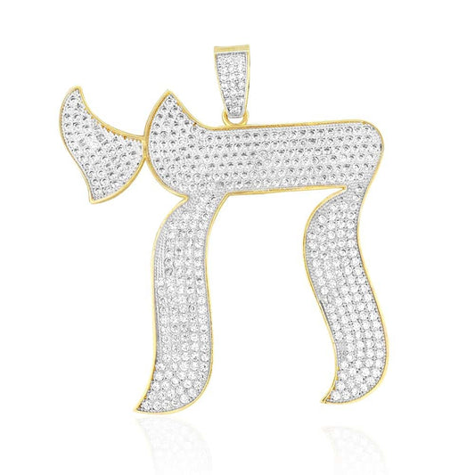 14K Real Gold CZ Chai Symbol Jewish Religious Pendant