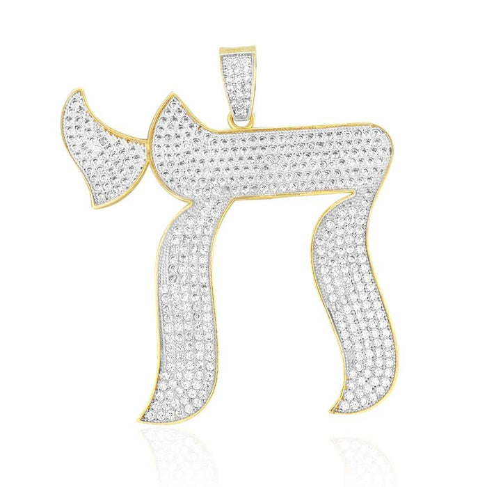14K Gold CZ Chai Symbol Jewish Religious Pendant