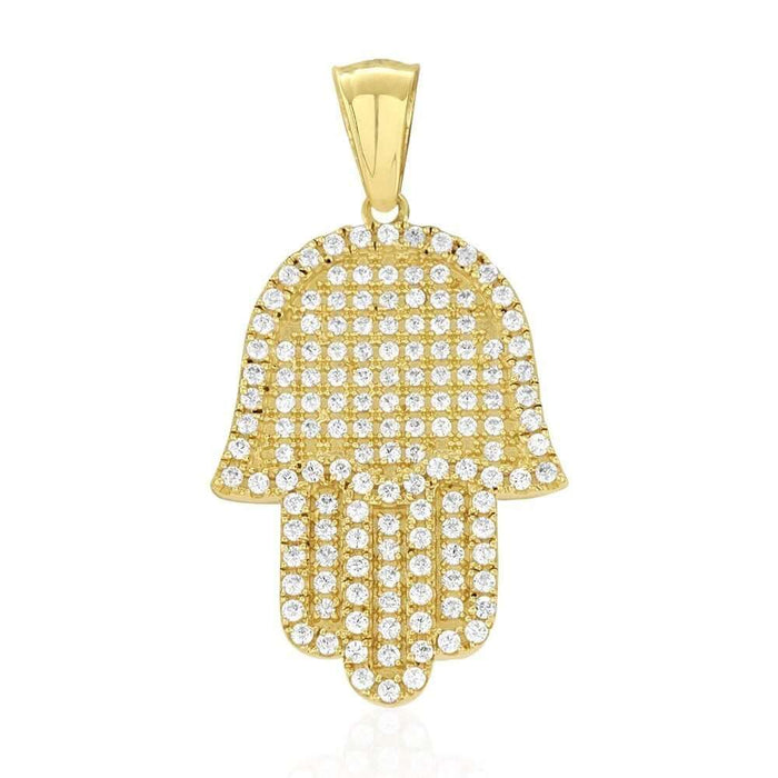 14k Yellow Gold CZ Hamsa Hand Of Fatima Pendant
