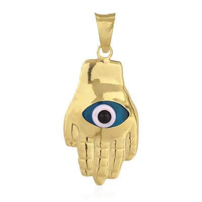 14k Yellow Gold Evil Eye Hamsa Hand Of Fatima Pendant 1"