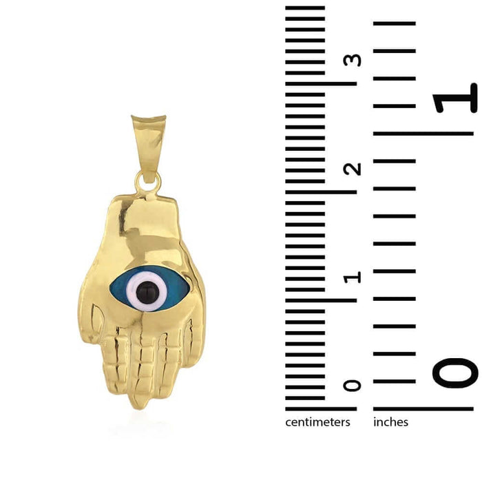 14k Yellow Gold Evil Eye Hamsa Hand Of Fatima Pendant 1"