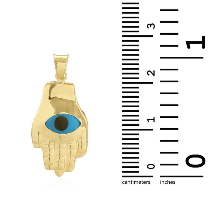 14k Yellow Gold Evil Eye Hamsa Hand Of Fatima Pendant 1"