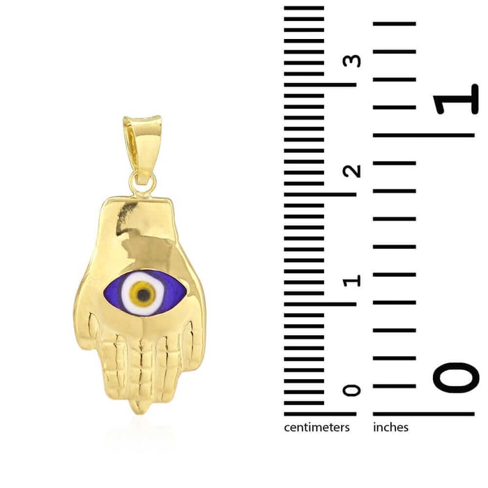 14k Yellow Gold Evil Eye Hamsa Hand Of Fatima Pendant 1"