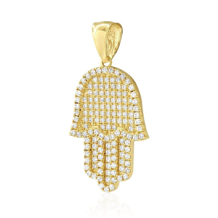 14k Yellow Gold CZ Hamsa Hand Of Fatima Pendant