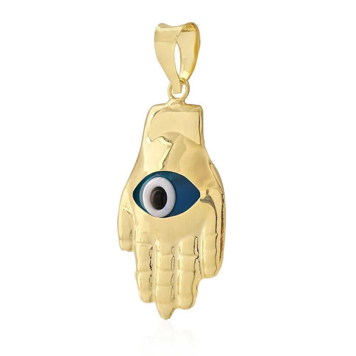 14k Yellow Gold Evil Eye Hamsa Hand Of Fatima Pendant 1"
