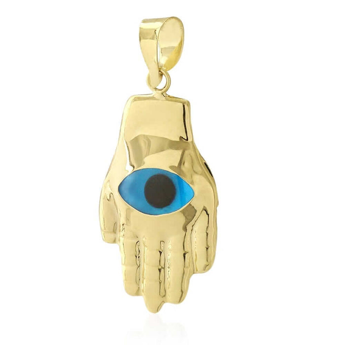 14k Yellow Gold Evil Eye Hamsa Hand Of Fatima Pendant 1"