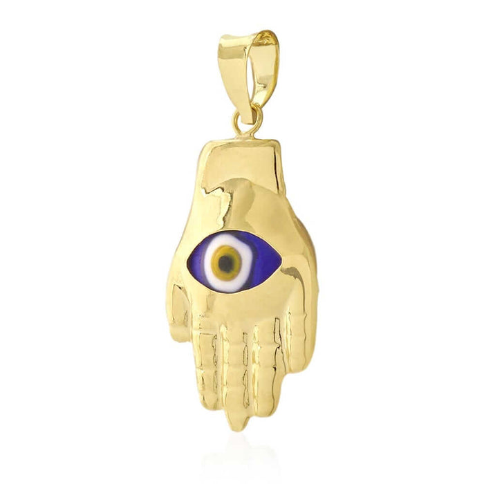 14k Yellow Gold Evil Eye Hamsa Hand Of Fatima Pendant 1"