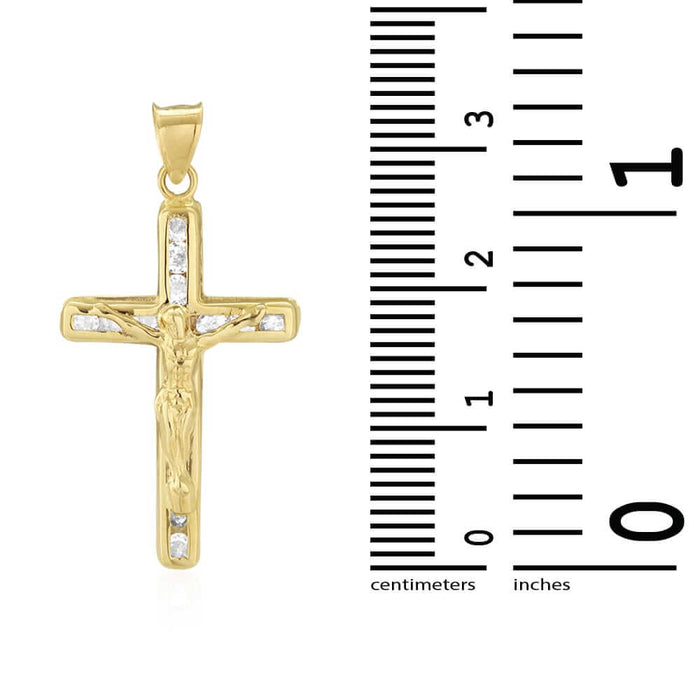 14K Yellow Gold 1Ct CZ Religious Cross Pendant 1.2"