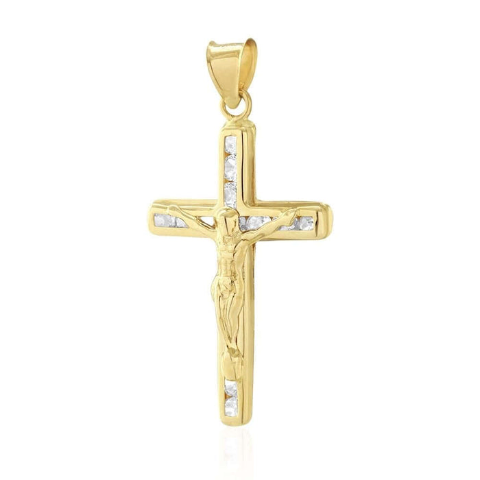 14K Yellow Gold 1Ct CZ Religious Cross Pendant 1.2"