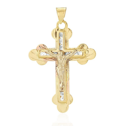 14k Solid Yellow Gold 1Ct CZ Jesus Crucifix Cross Pendant 1.6"