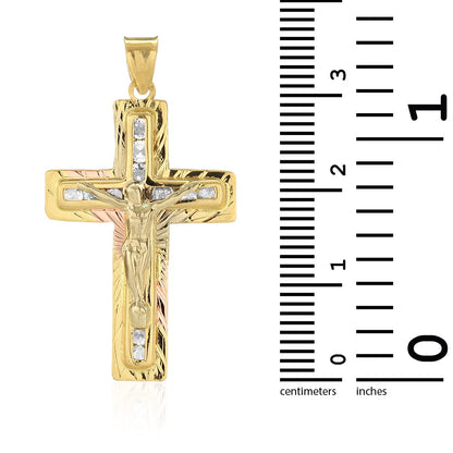 14k Yellow Gold 1Ct Created Diamond Jesus Crucifix Cross Pendant
