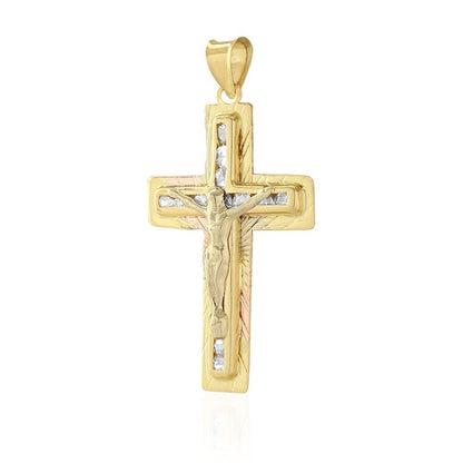14k Yellow Gold 1Ct Created Diamond Jesus Crucifix Cross Pendant
