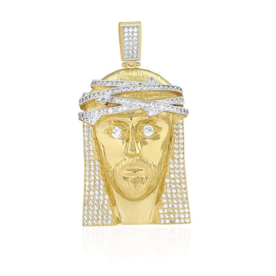 14K Gold CZ Jesus Head Face Religious Pendant