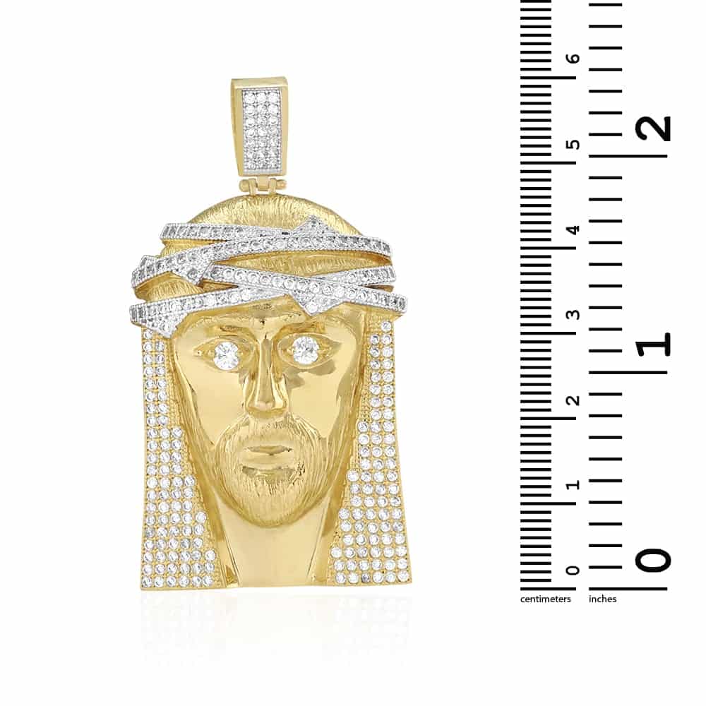 14K Gold CZ Jesus Head Face Religious Pendant