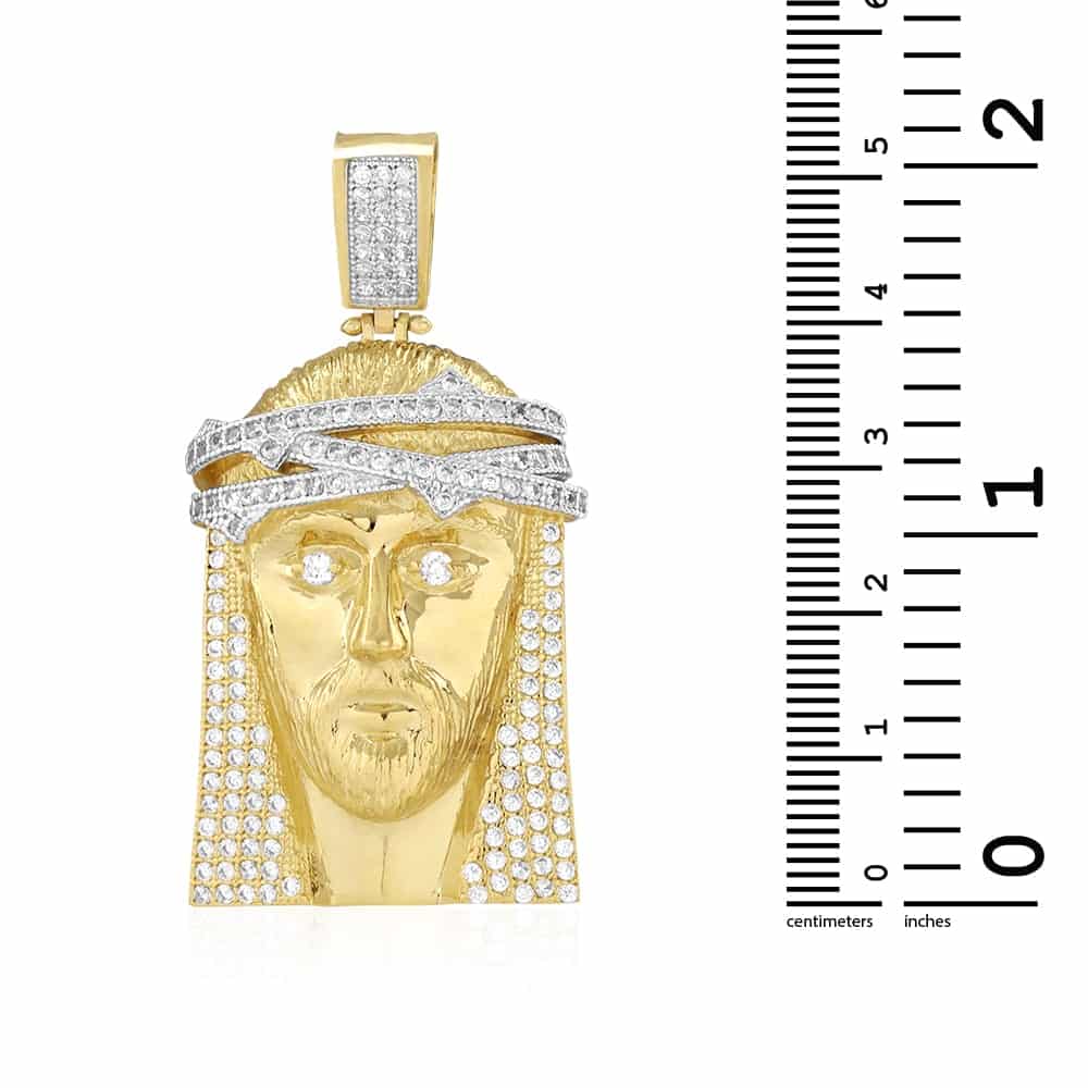 14K Gold CZ Jesus Head Face Religious Pendant