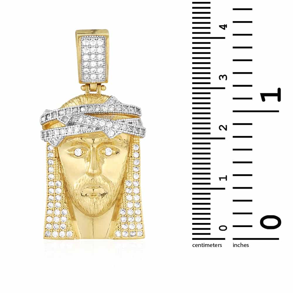 14K Gold CZ Jesus Head Face Religious Pendant