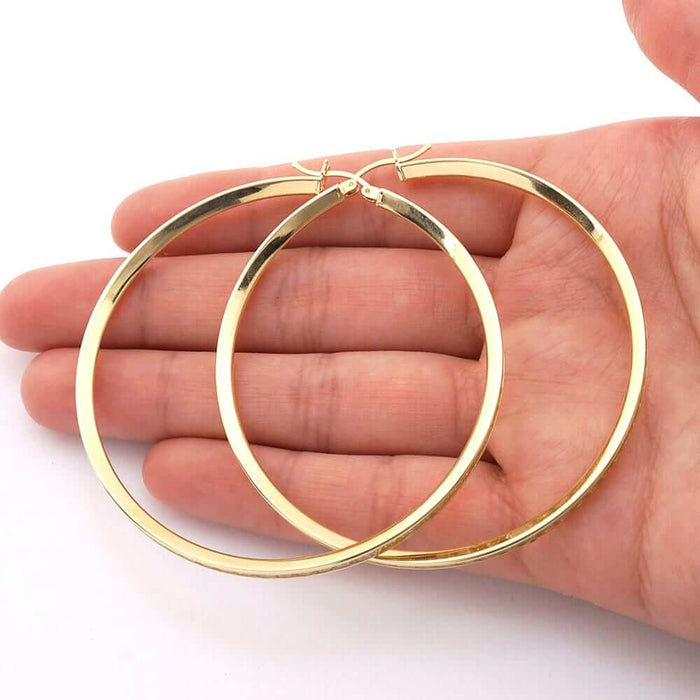 14K Yellow Gold Channel Set Princess-Cut CZ Hoop Earrings 12mm-60mm