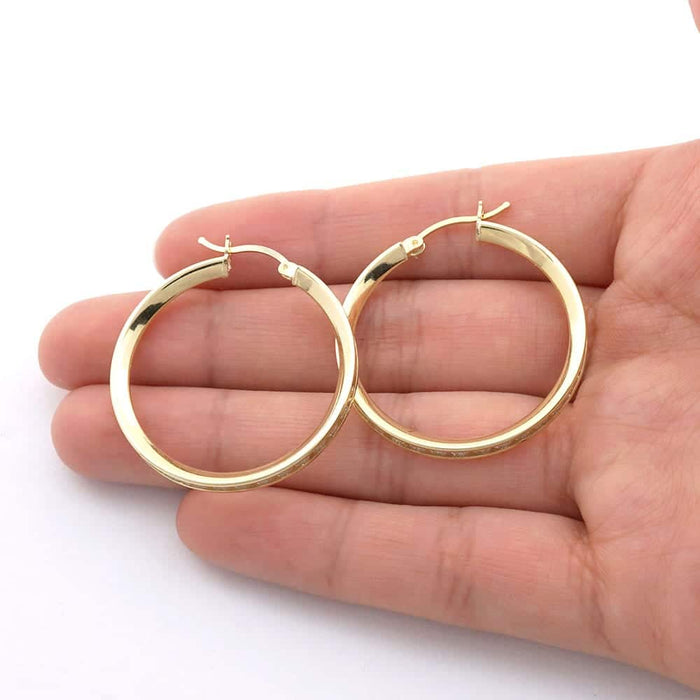 14K Yellow Gold Channel Set Princess-Cut CZ Hoop Earrings 12mm-60mm