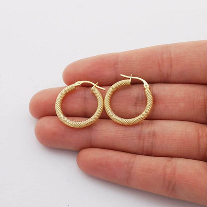 14k Yellow Gold Mesh Style Textured Fancy Hinged Snapback Hoop Earrings