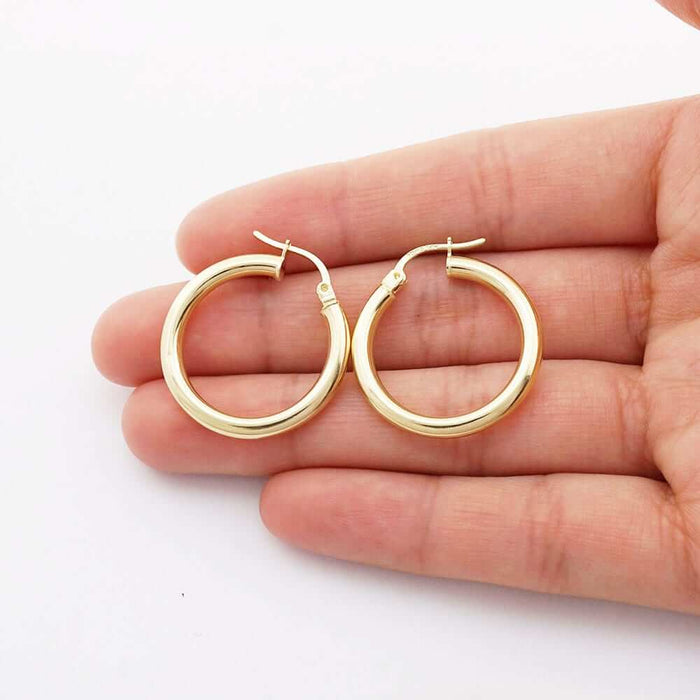 14k Yellow Gold 3mm Thick Plain Hinged Snapback Hoop Earrings