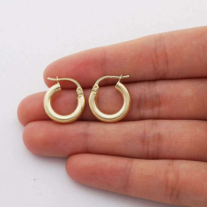 14k Yellow Gold 3mm Thick Plain Hinged Snapback Hoop Earrings
