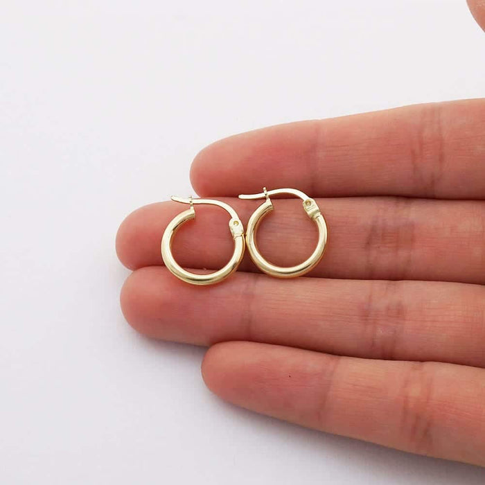 14k Yellow Gold 2mm Thick Plain Hoop Earrings