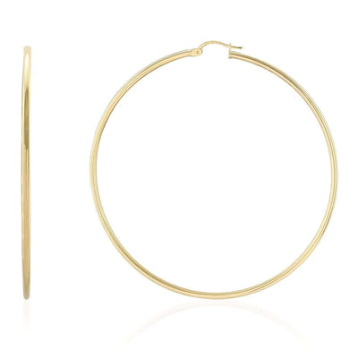 14k Yellow Gold 2mm Thick Plain Hoop Hinged Snapback Earrings 70mm
