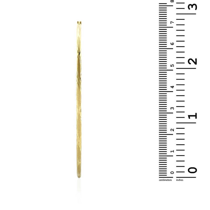 14k Yellow Gold 2mm Thick Textured Diamond-Cut Hoop Earrings