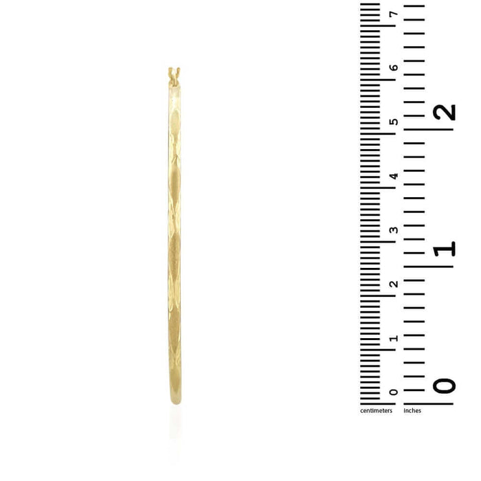 14k Yellow Gold 2mm Thick Textured Diamond-Cut Hoop Earrings