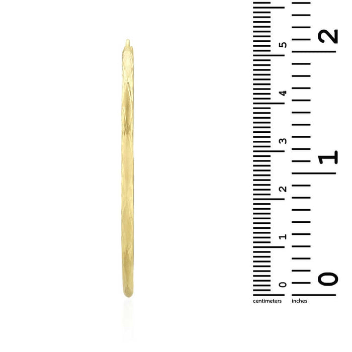 14k Yellow Gold 2mm Thick Textured Diamond-Cut Hoop Earrings
