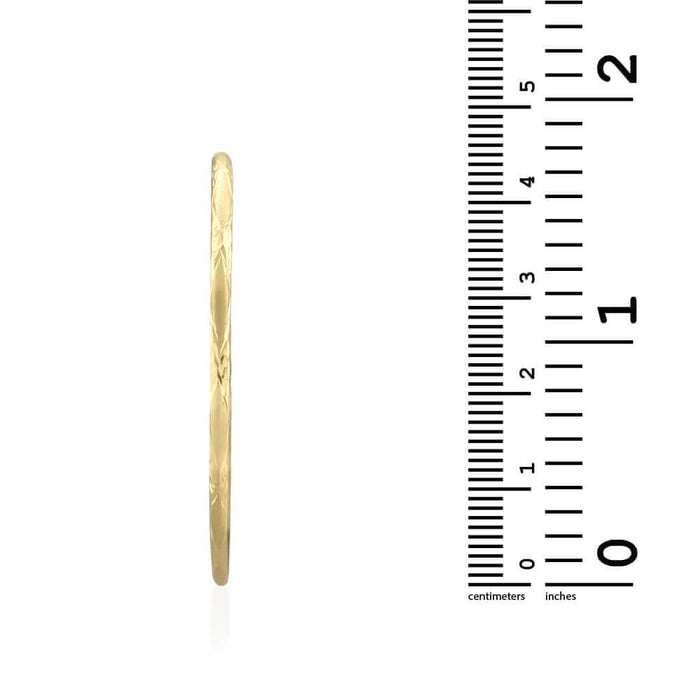 14k Yellow Gold 2mm Thick Textured Diamond-Cut Hoop Earrings