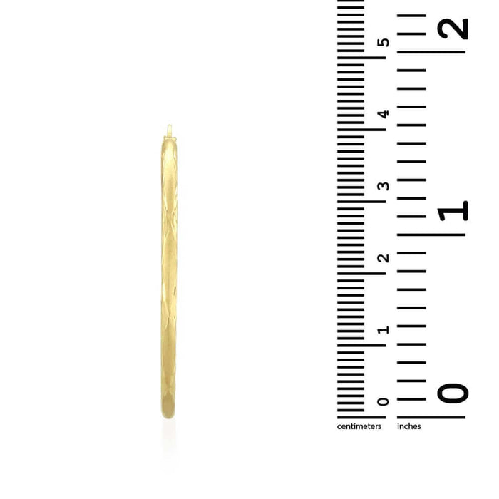 14k Yellow Gold 2mm Thick Textured Diamond-Cut Hoop Earrings