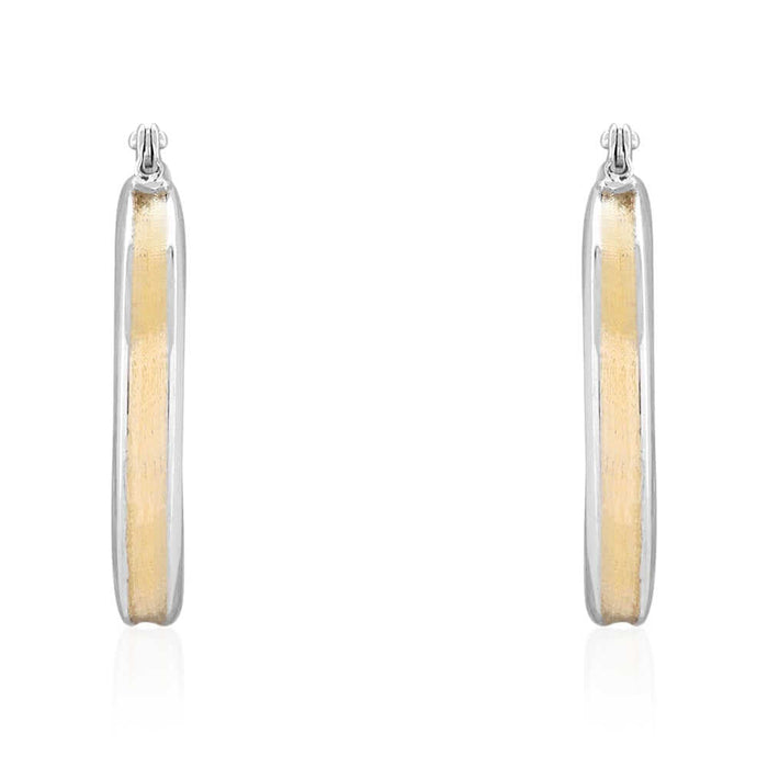 14k Yellow & White Gold Two Tone Satin Finish Textured Snapback Hoop Earrings
