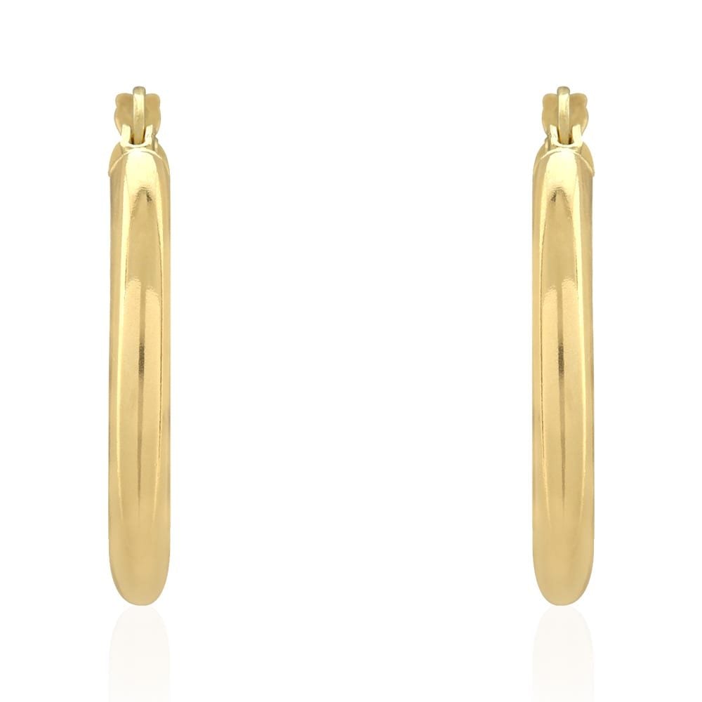 14k Yellow Gold 3mm Thick Plain Hinged Snapback Hoop Earrings