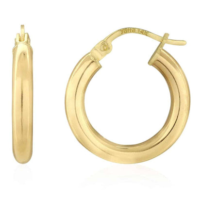 14k Yellow Gold 3mm Thick Plain Hinged Snapback Hoop Earrings