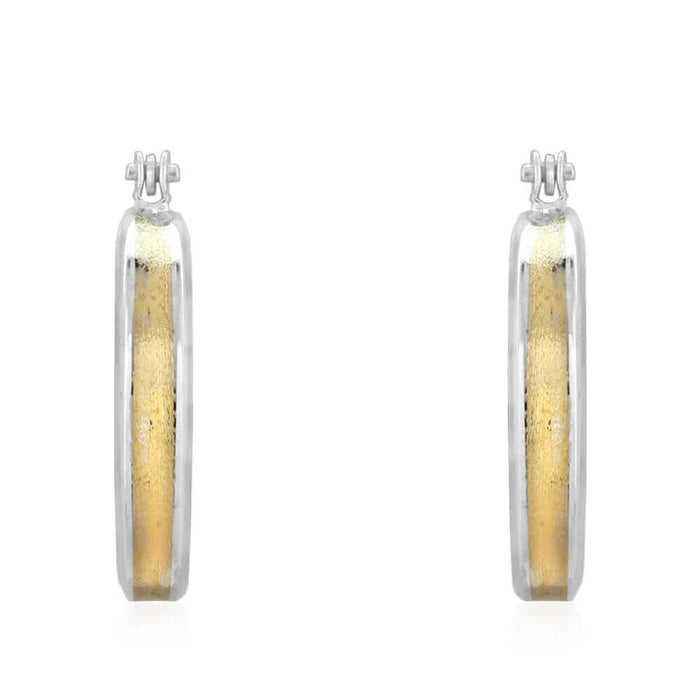 14k Yellow & White Gold Two Tone Satin Finish Textured Snapback Hoop Earrings