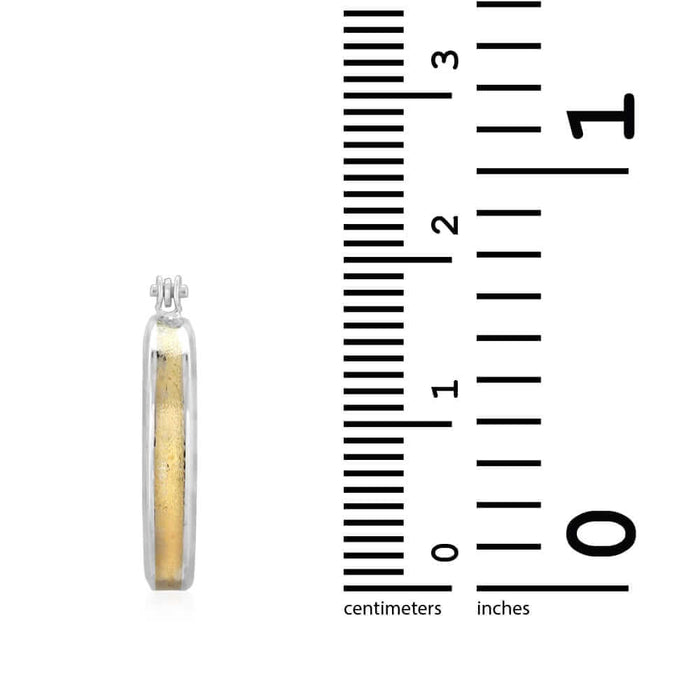 14k Yellow & White Gold Two Tone Satin Finish Textured Snapback Hoop Earrings