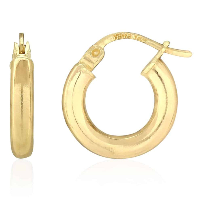 14k Yellow Gold 3mm Thick Plain Hinged Snapback Hoop Earrings
