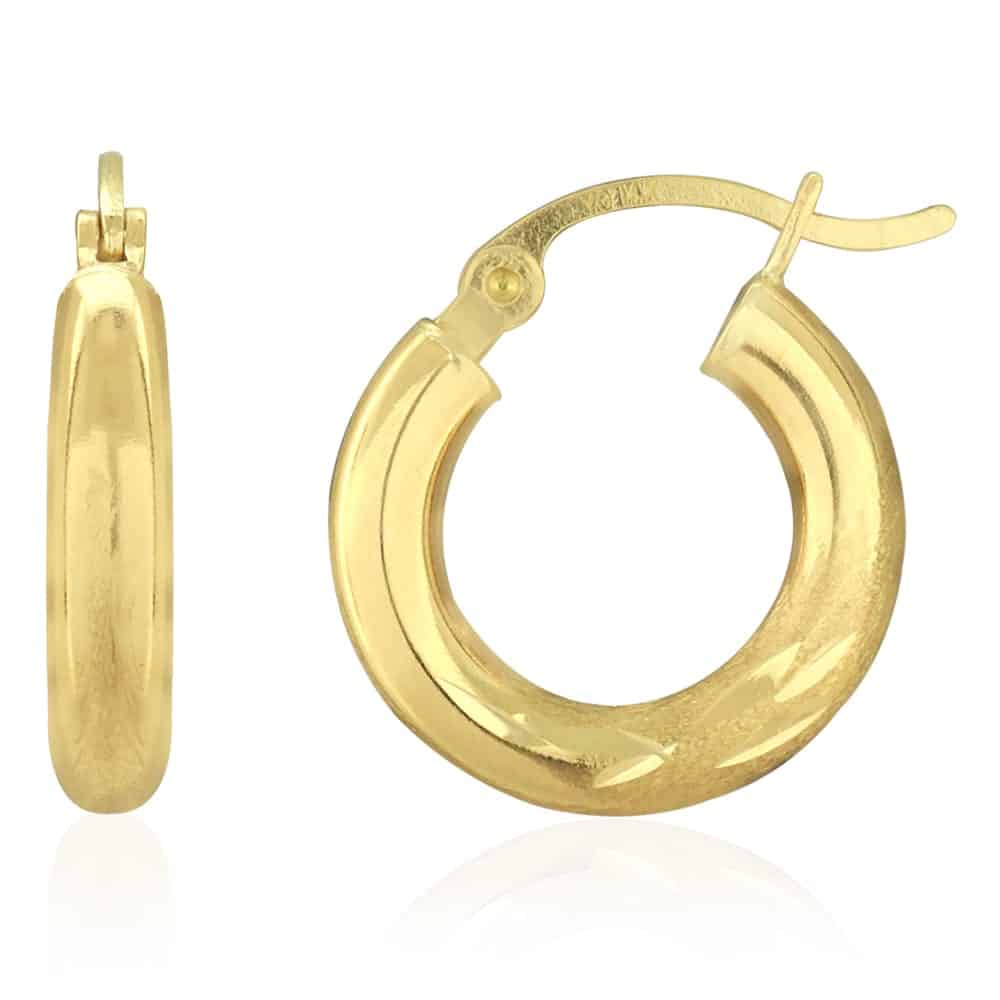 14k Yellow Gold 3mm Thick Diamond Cut Hinged Snapback Hoop Earrings