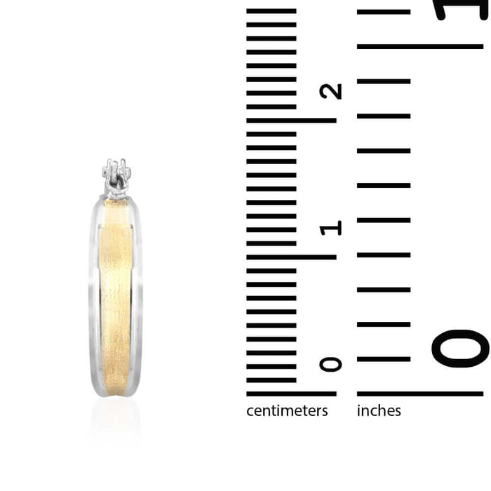 14k Yellow & White Gold Two Tone Satin Finish Textured Snapback Hoop Earrings