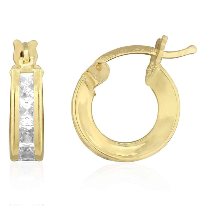 14K Yellow Gold Channel Set Princess-Cut CZ Hoop Earrings 12mm-60mm