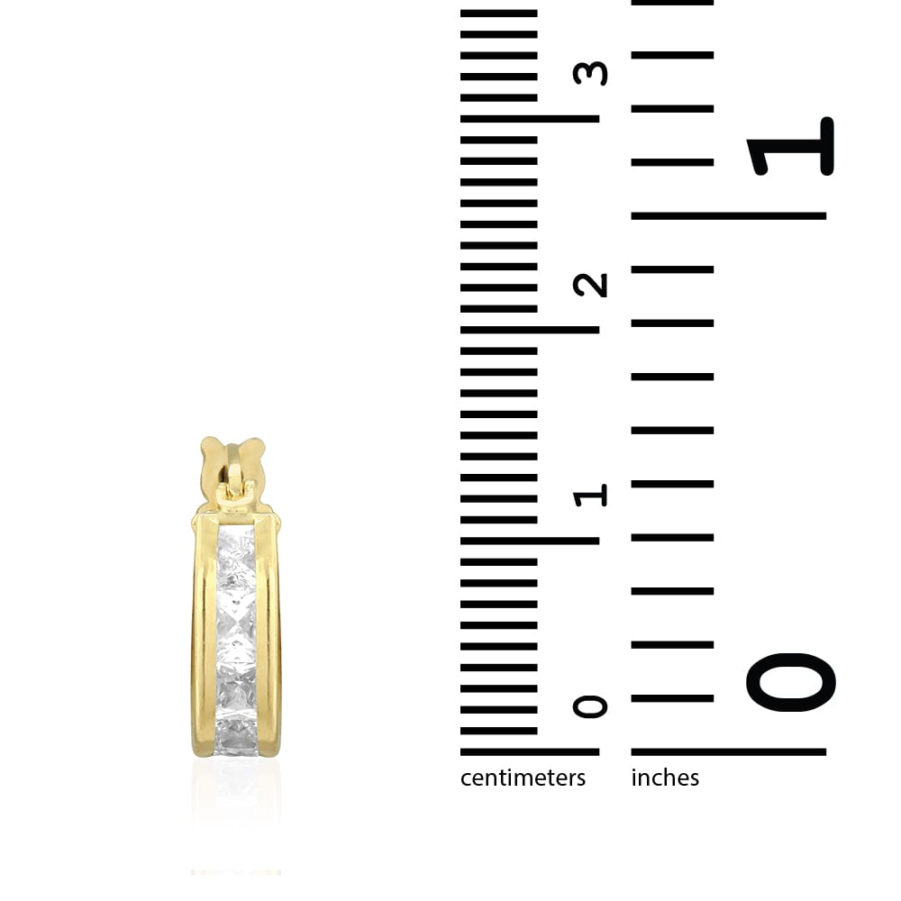 14k Yellow Gold 3.5mm Princess Cut Channel Set Hinged Snapback Hoop Earrings