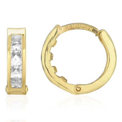 14k Yellow Gold 3.5mm Princess-Cut Channel Set Hoop Earrings