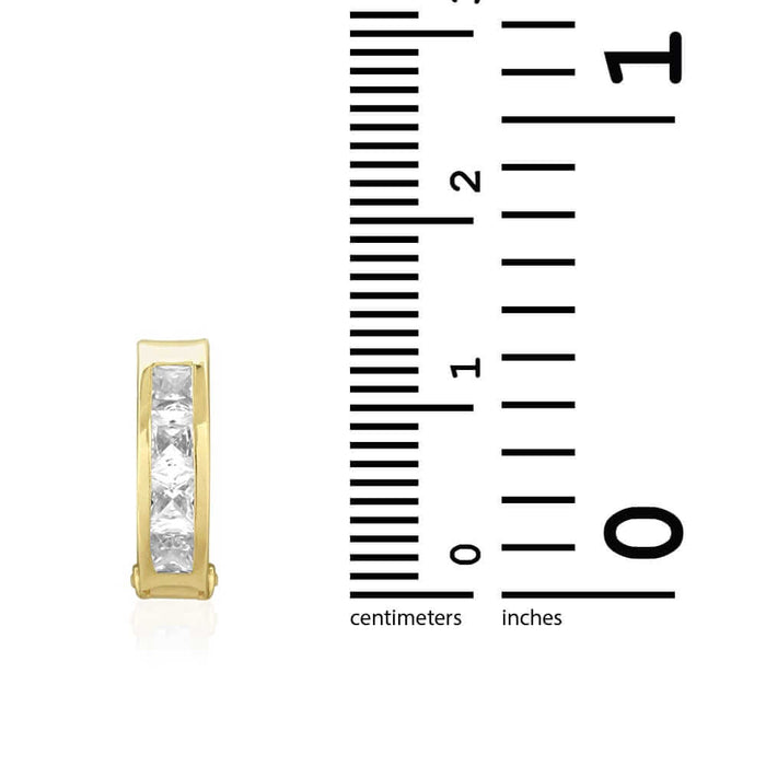 14k Yellow Gold 3.5mm Princess-Cut Channel Set Hoop Earrings