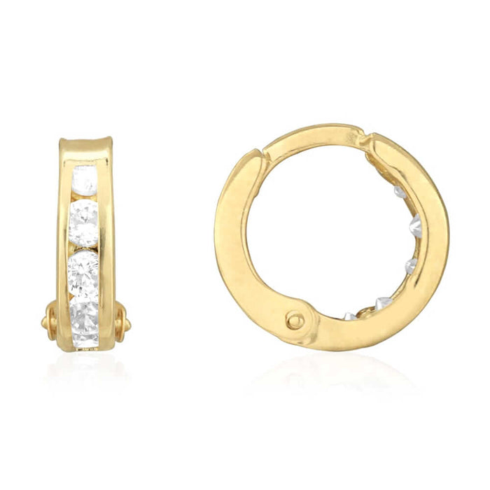 Round-Cut Channel Set CZ 14k Yellow Gold Hoop Earrings