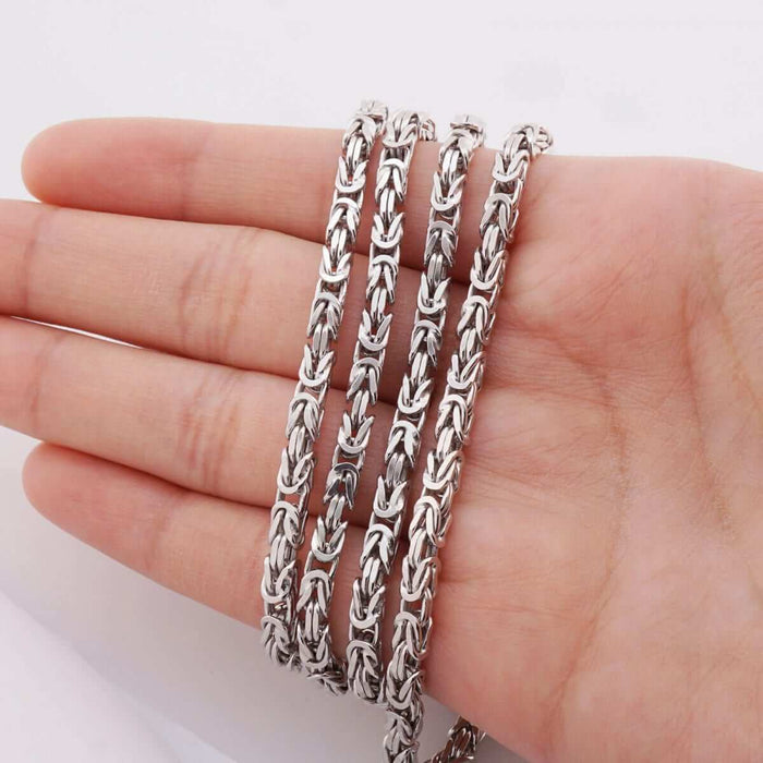 Sterling Silver 4mm Boxed Byzantine Chain (Solid Links) 22"