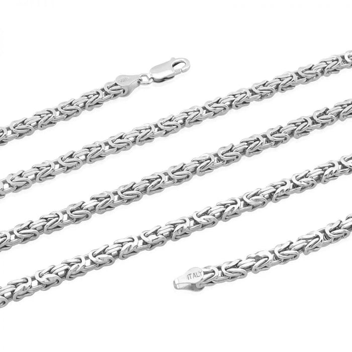 Sterling Silver 4mm Boxed Byzantine Chain (Solid Links) 22"