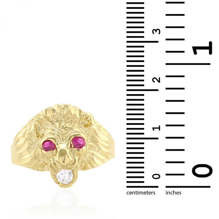 10k Gold Yellow Simulated Ruby Diamond-Cut Lion Head Ring