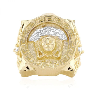 10k Yellow Gold CZ Medusa Head Square Men's Signet Ring