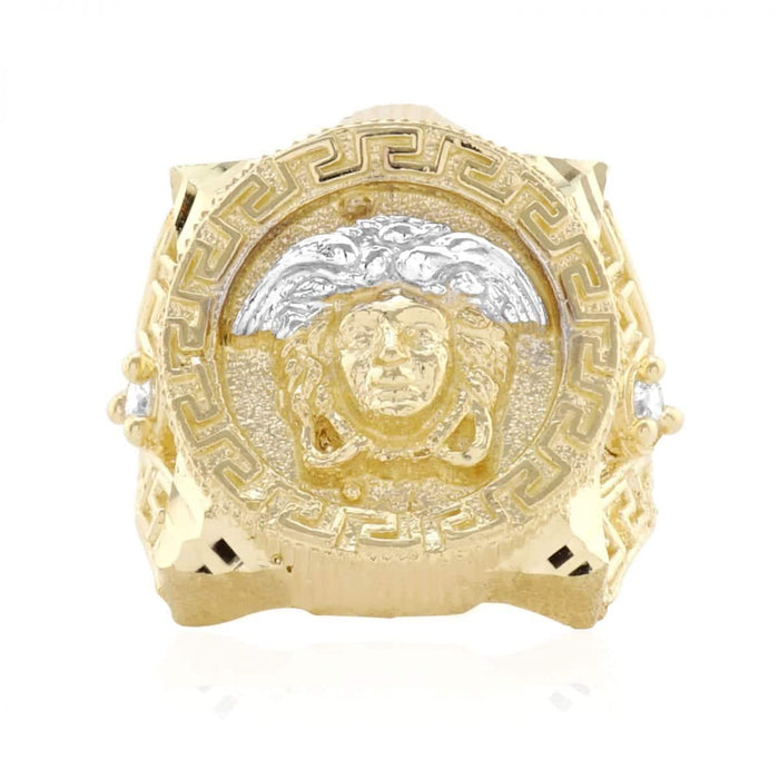 10k Yellow Gold CZ Medusa Head Square Men's Signet Ring